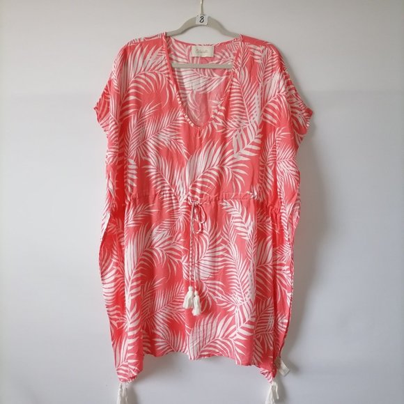 Cleobella Womens Pink V-Neck Tie Waist Tropical Swimwear Kimono Cover Up OS - Picture 1 of 7